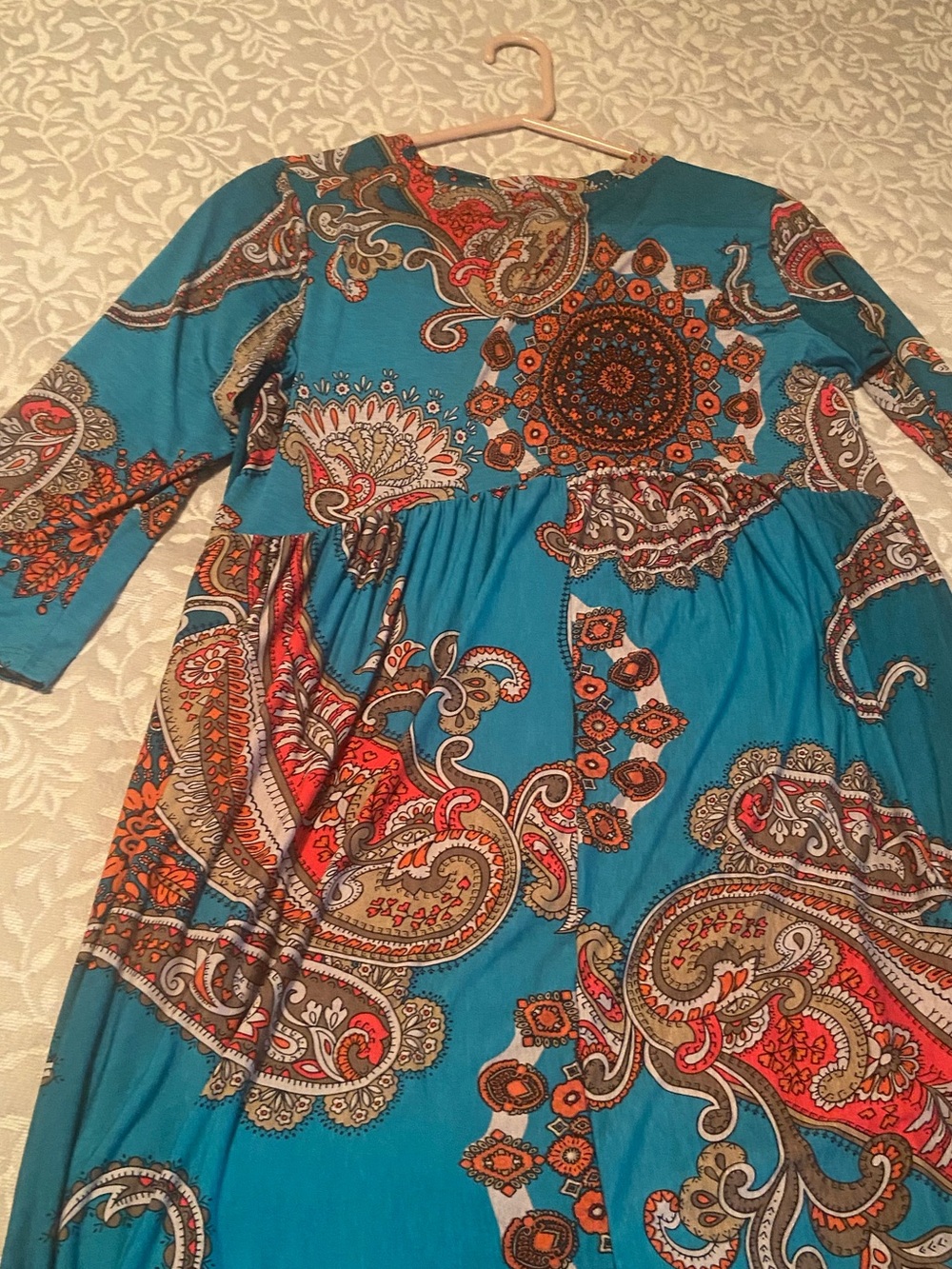 Women's Teal Paisley Long Sleeve Dress